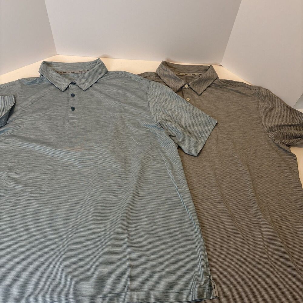 Lot Of 2 Walter Hagen Men Golf Shirt 11 Majors XXL Blue  & Grey Striped Polo